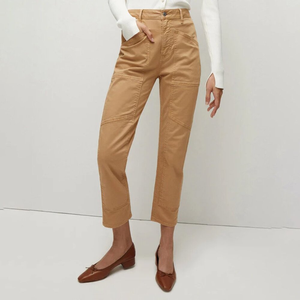 Veronica Beard Arya Straight Leg Crop Pants Seam Details Khaki Size 32 NEW NWT